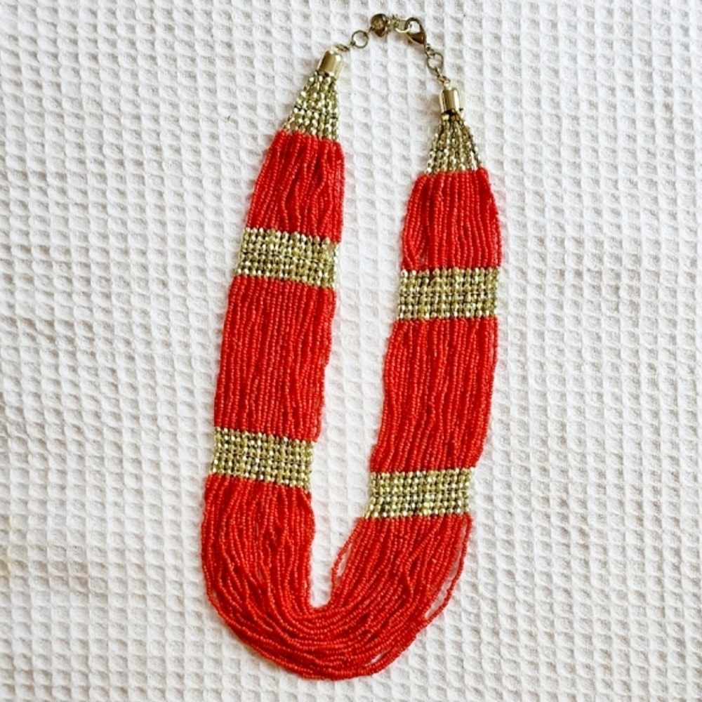 Beaded Orange And Gold Necklace